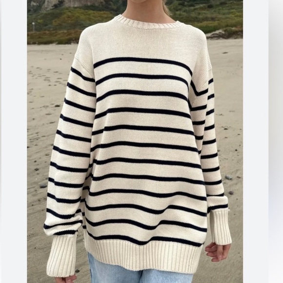 Brandy Melville Cream and Black Striped Sweater - Picture 2 of 5